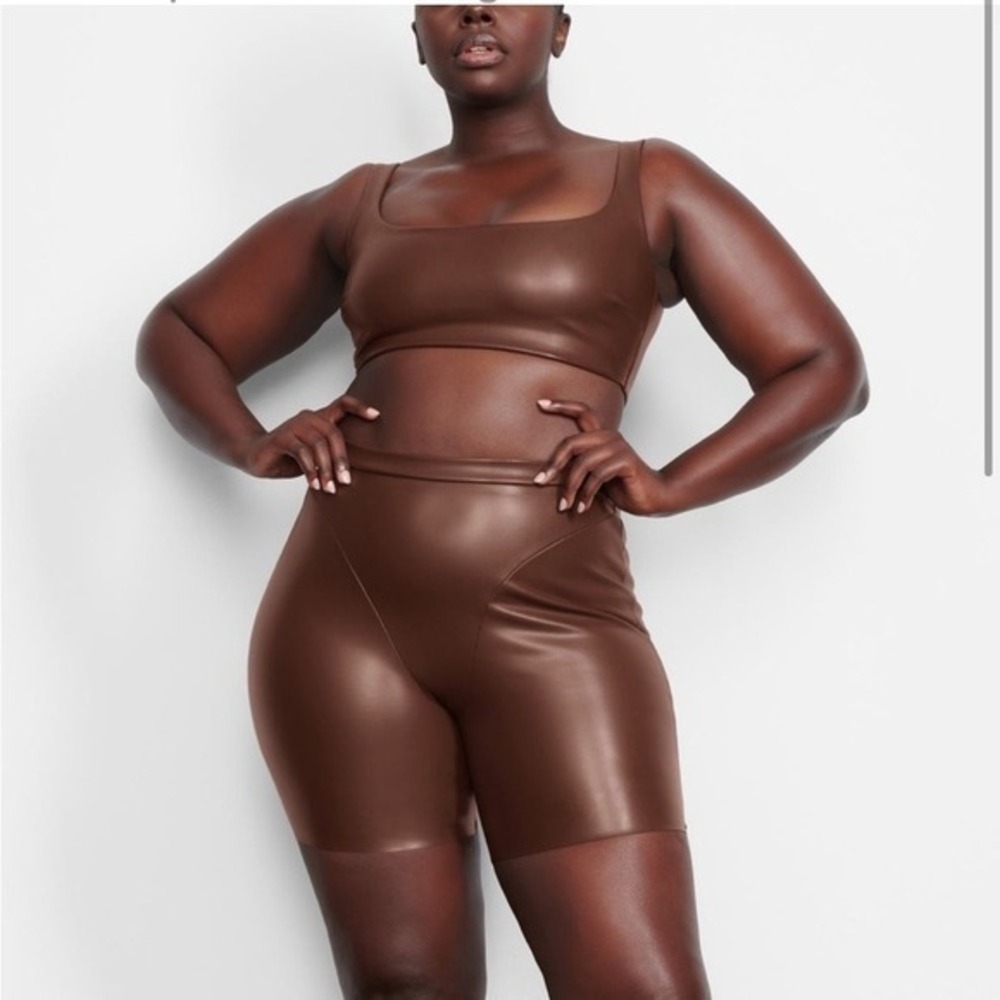 Skims cocoa brown faux leather bralette NEW WITH‎ TAGS